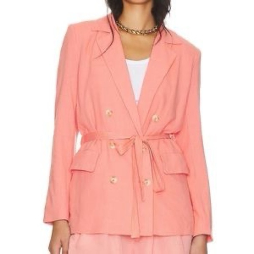 Free People Coral Pink‎ Double Breasted Belted Blazer Jacket Womens Large L - Picture 2 of 8